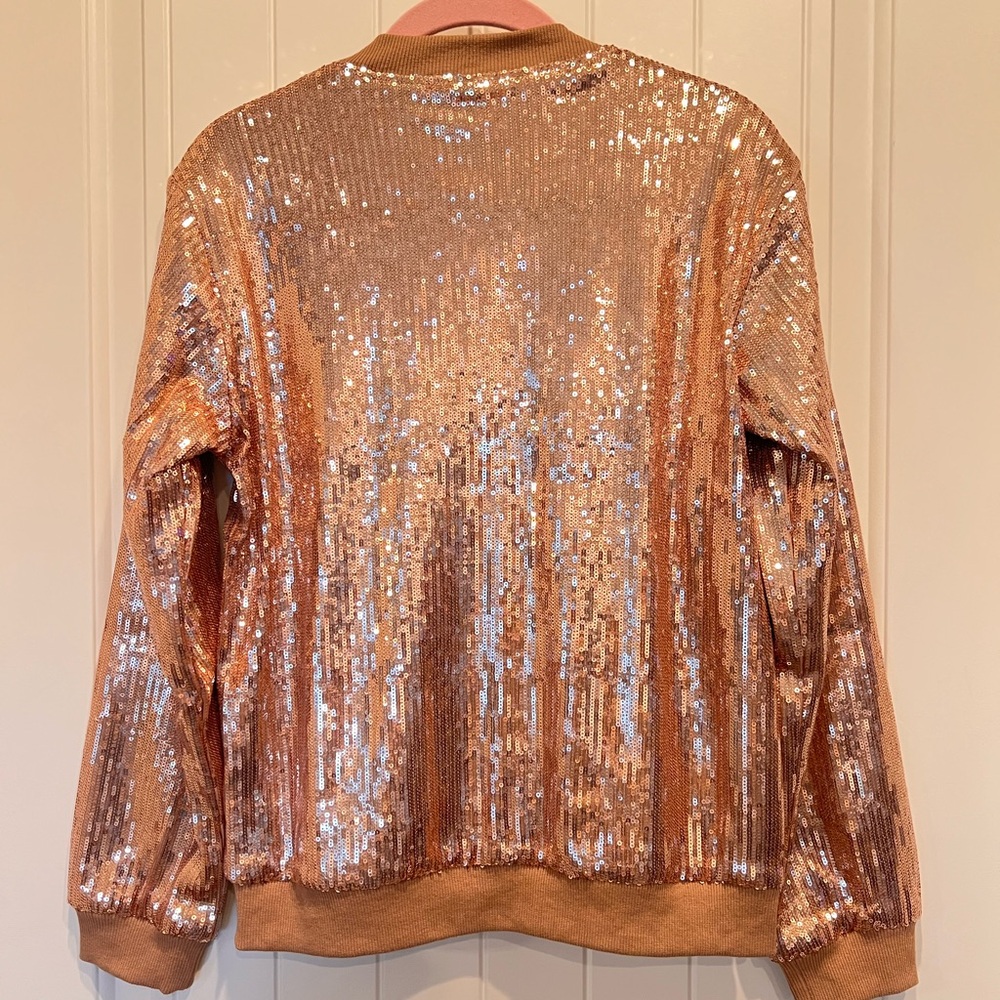 NWOT Sequin Bomber Jacket SZ S Amphora, Gold, Copper, Brown tones Never Worn - Picture 6 of 14